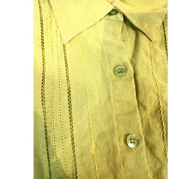 Women's 100% Linen Loose Fitting Button Up Blouse Pistachio Green 1XL - Picture 5 of 9